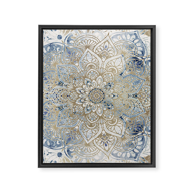 Mandala Flower, Blue and Gold, Floral Prints Framed Canvas Print Gallery Image 8