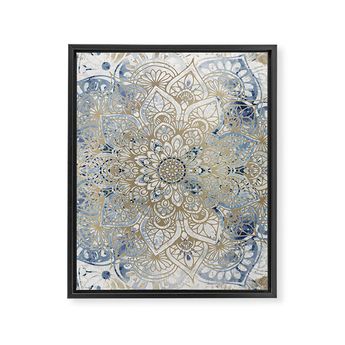 Mandala Flower, Blue and Gold, Floral Prints Framed Canvas Print Gallery Image 1