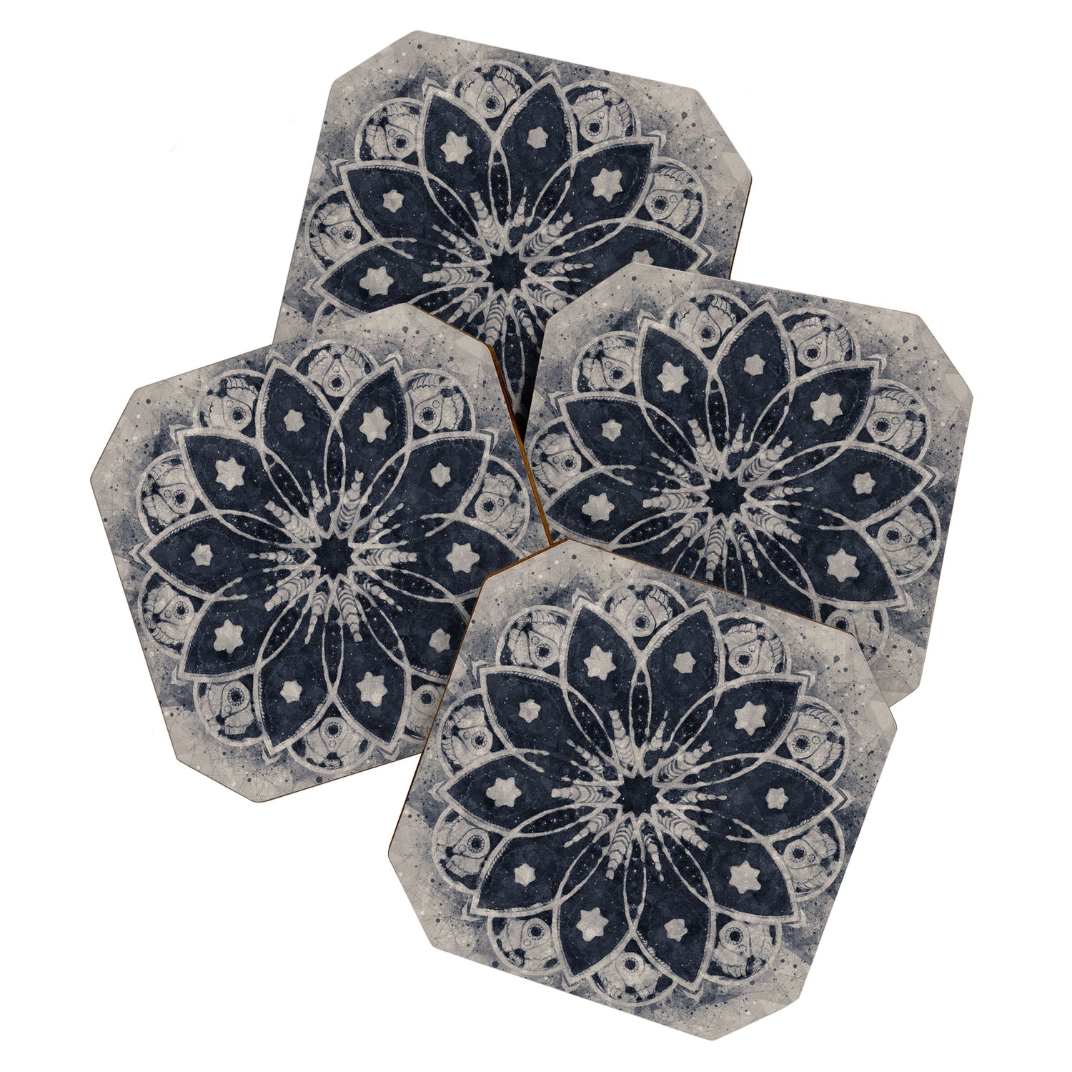 Mandala, Flower, Indigo Blue, Boho Art Coaster Gallery Image 1