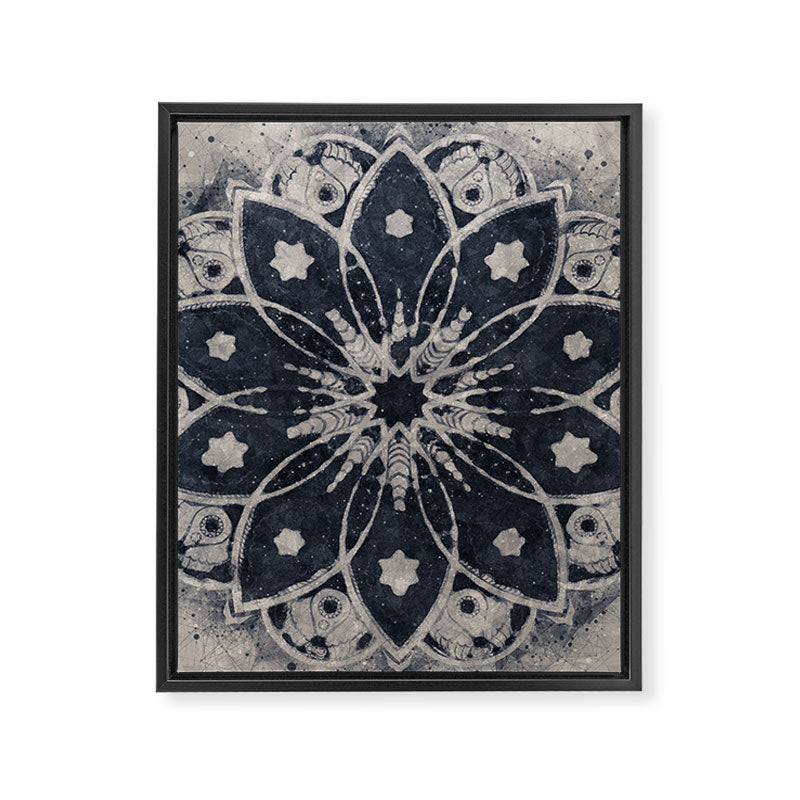 Mandala, Flower, Indigo Blue, Boho Art Framed Canvas Print Gallery Image 8