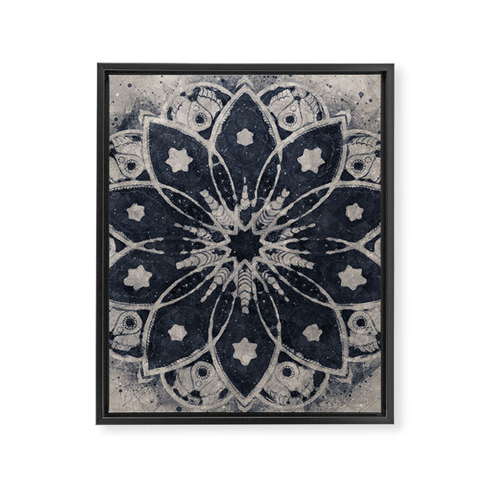 Mandala, Flower, Indigo Blue, Boho Art Framed Canvas Print Gallery Image 1