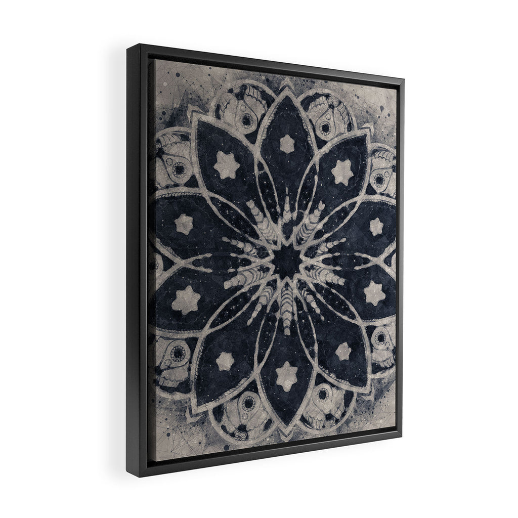 Mandala, Flower, Indigo Blue, Boho Art Framed Canvas Print Gallery Image 2