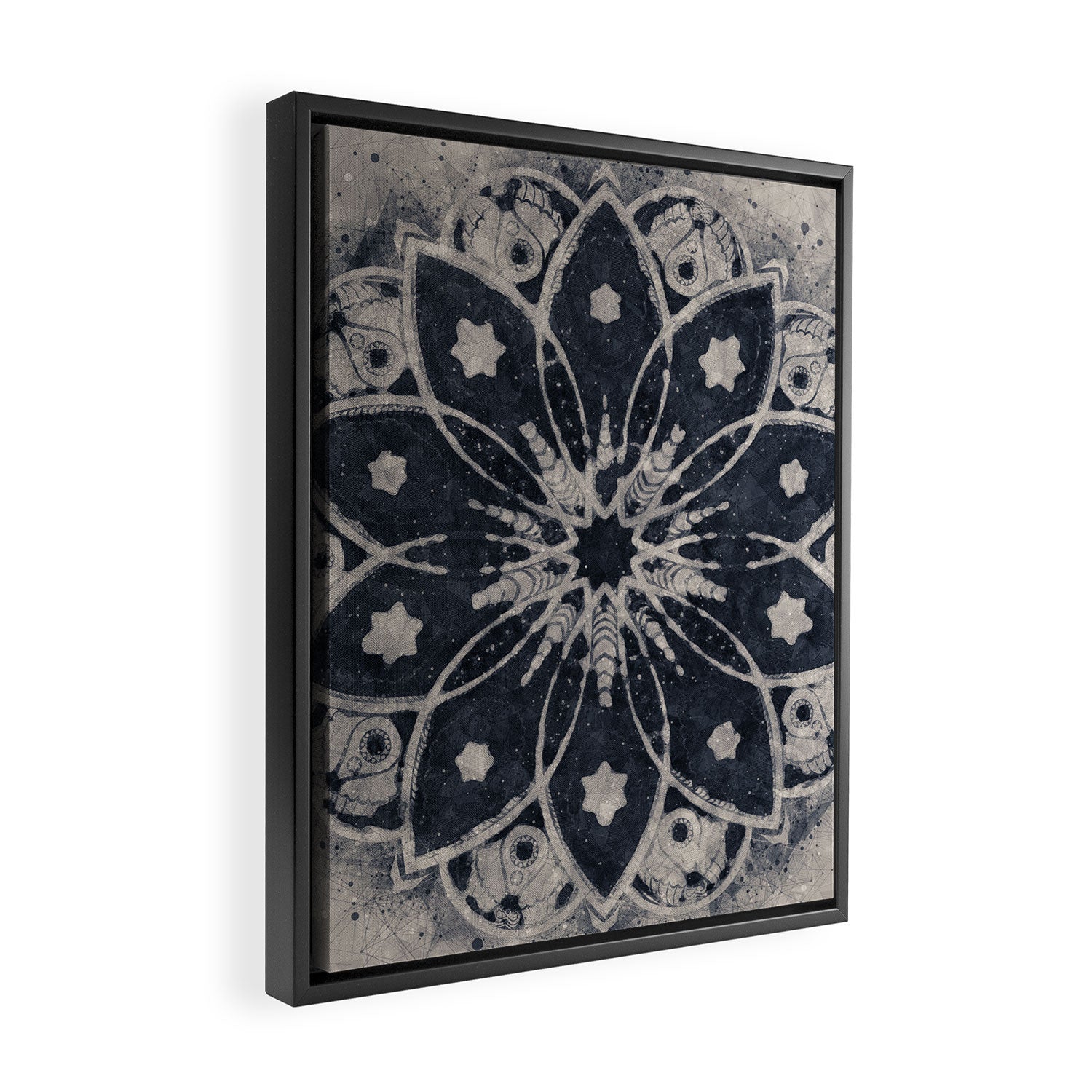 Mandala, Flower, Indigo Blue, Boho Art Framed Canvas Print Gallery Image 2