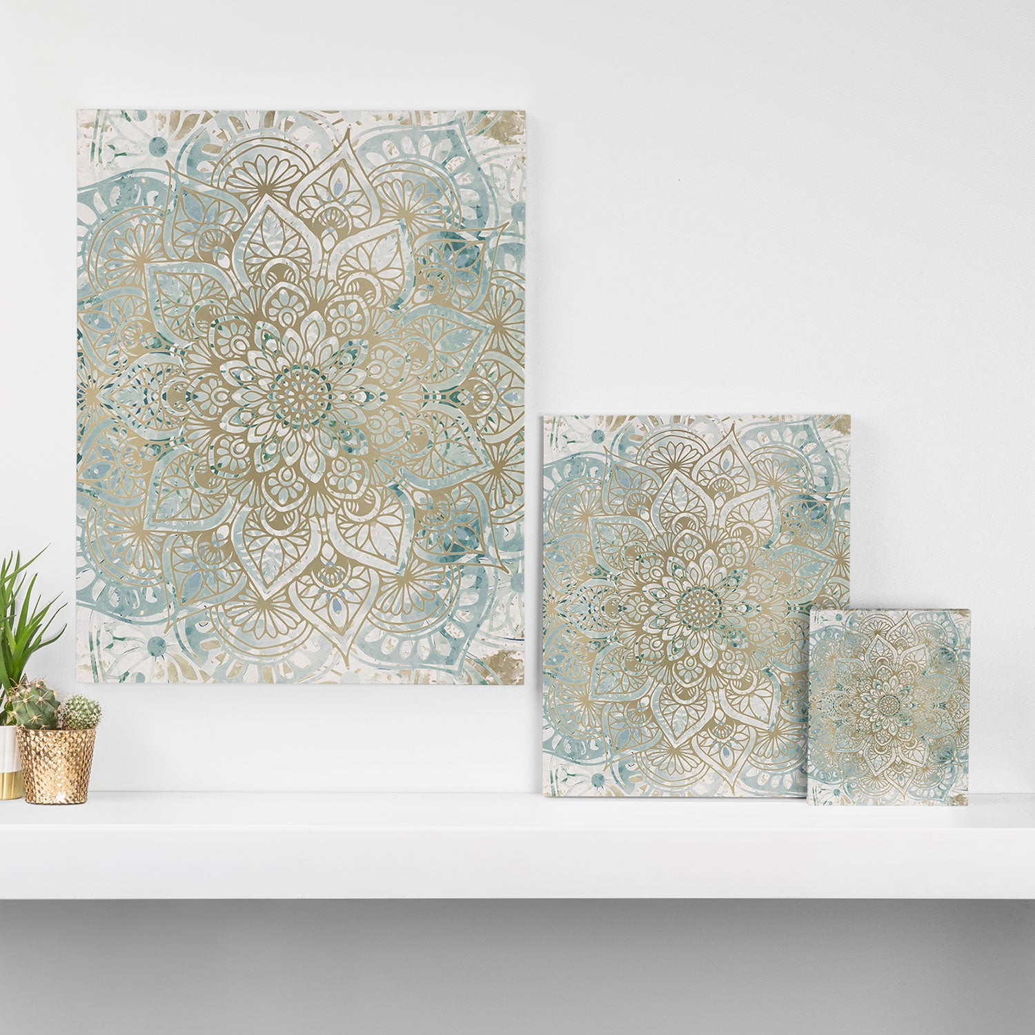 Mandala Flower, Teal and Gold, Floral Prints Canvas Print Gallery Image 3