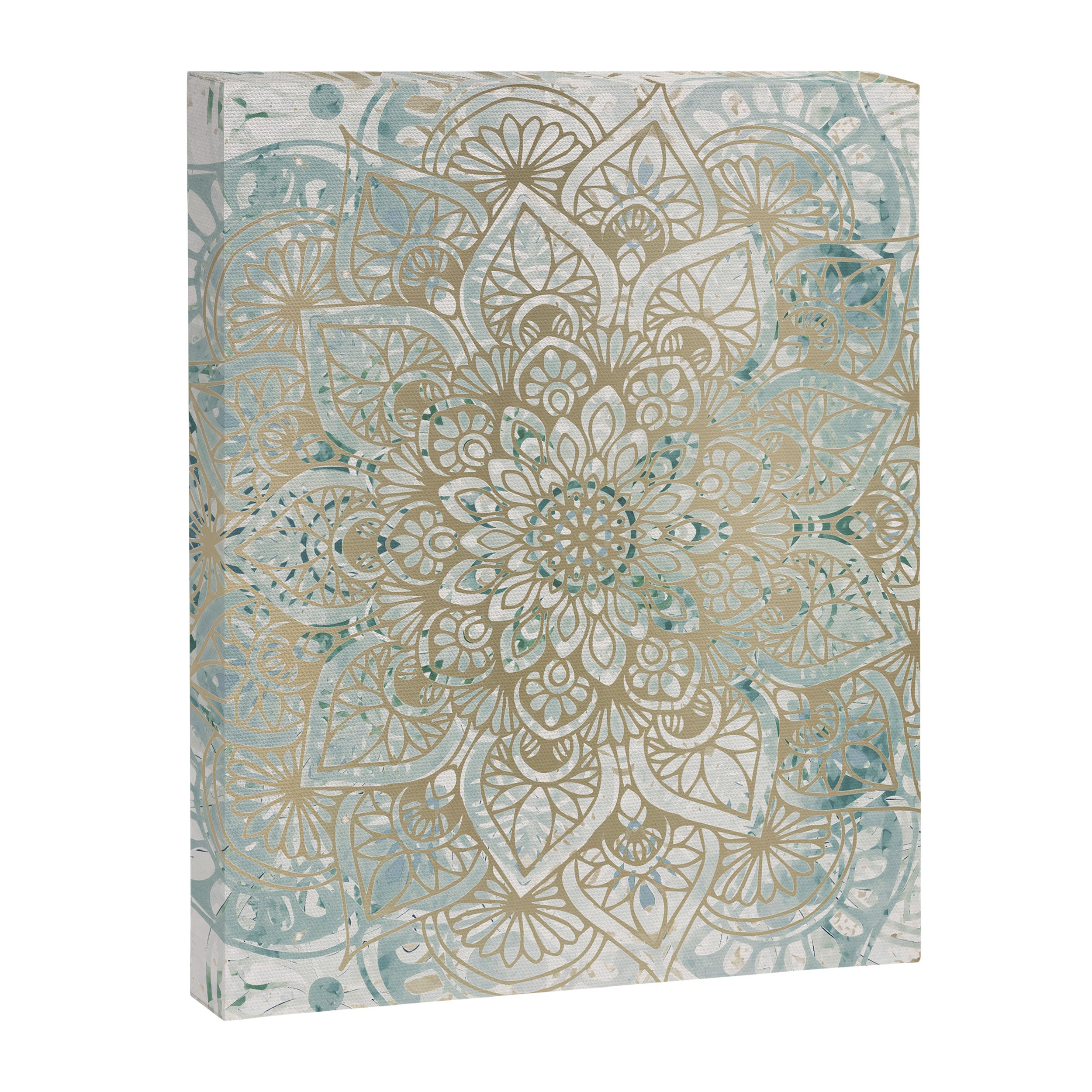 Mandala Flower, Teal and Gold, Floral Prints Canvas Print Gallery Image 8