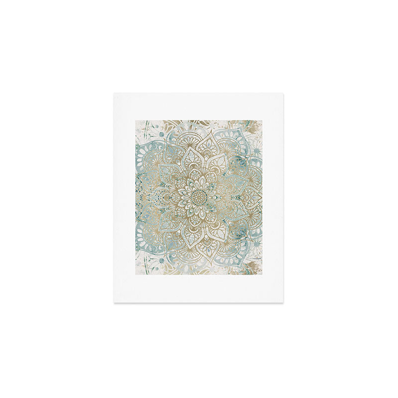 Mandala Flower, Teal and Gold, Floral Prints Art Print Gallery Image 1