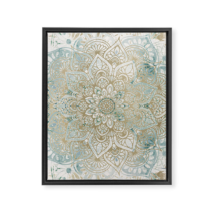 Mandala Flower, Teal and Gold, Floral Prints Framed Canvas Print Gallery Image 1