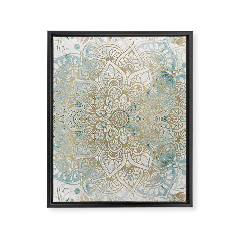Mandala Flower, Teal and Gold, Floral Prints Framed Canvas Print Gallery Image 8