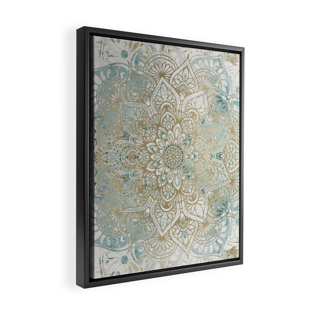 Mandala Flower, Teal and Gold, Floral Prints Framed Canvas Print Gallery Image 2