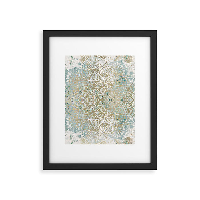 Mandala Flower, Teal and Gold, Floral Prints Framed Art Print Gallery Image 1