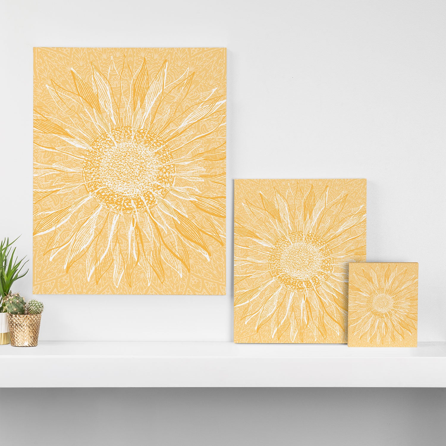 Mandala, Sunflower Prints, Yellow Canvas Print Gallery Image 3
