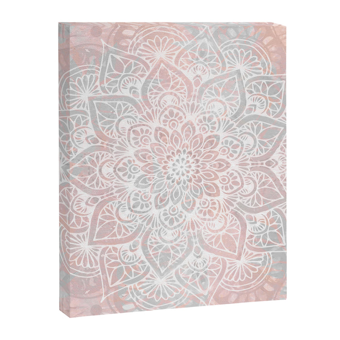 Mandala, Yoga, Love, Coral and Gray, Wall Art Boho Canvas Print Gallery Image 1
