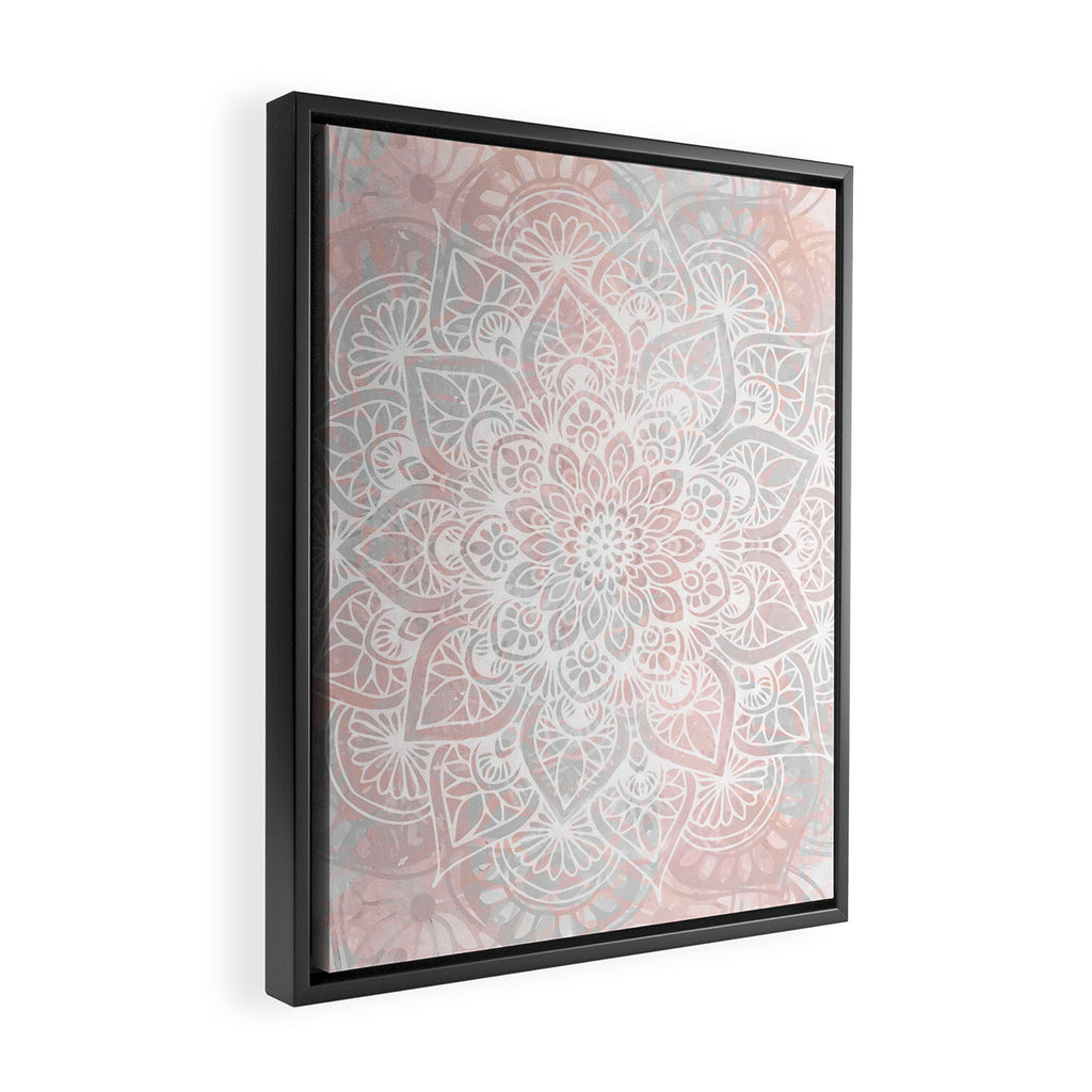 Mandala, Yoga, Love, Coral and Gray, Wall Art Boho Framed Canvas Print Gallery Image 2