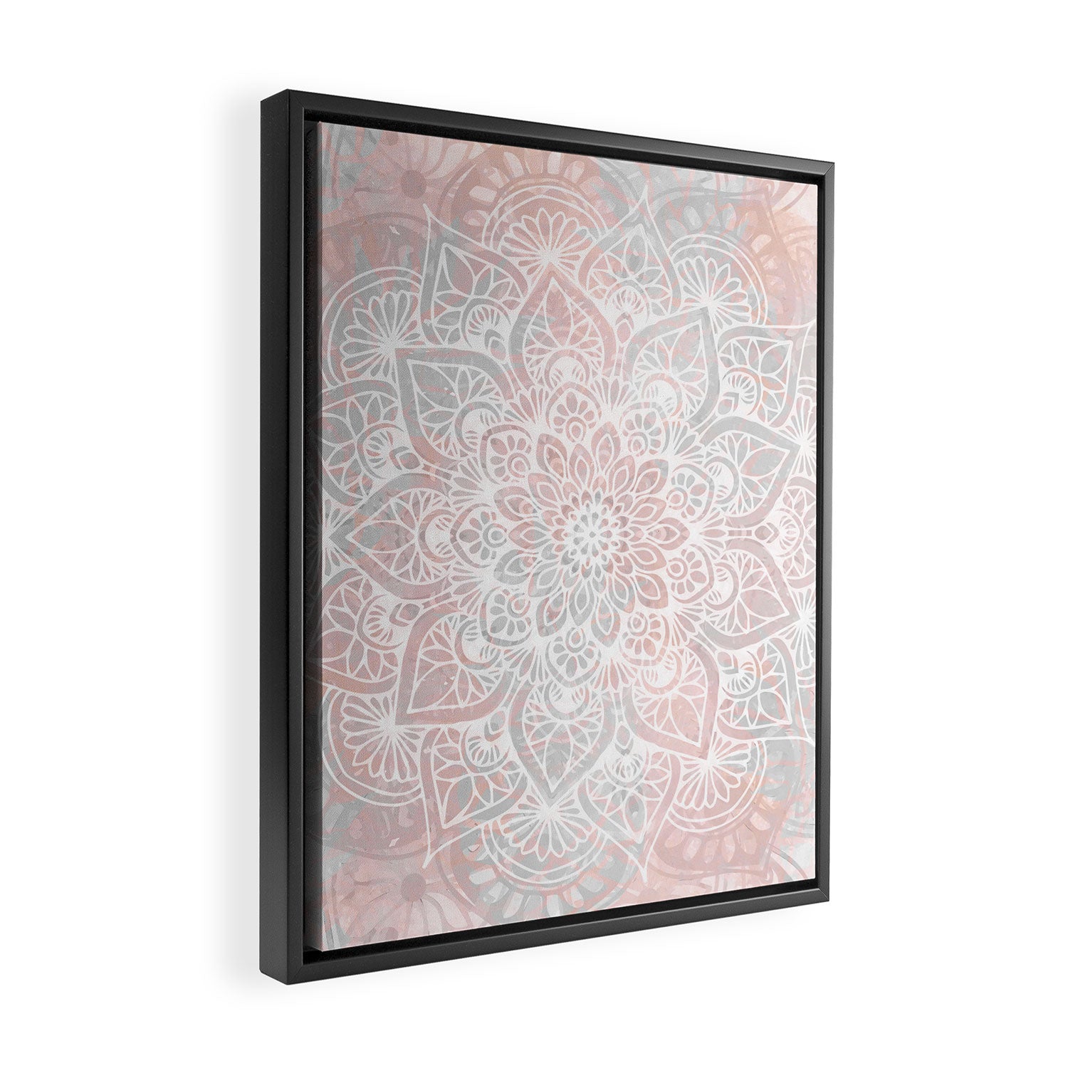 Mandala, Yoga, Love, Coral and Gray, Wall Art Boho Framed Canvas Print Gallery Image 2