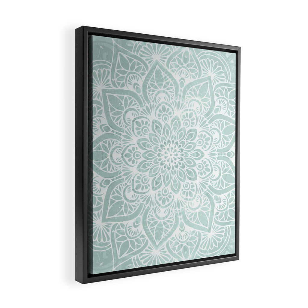 Mandala, Yoga, Love, Flower of Life, Teal Green Framed Canvas Print Gallery Image 2