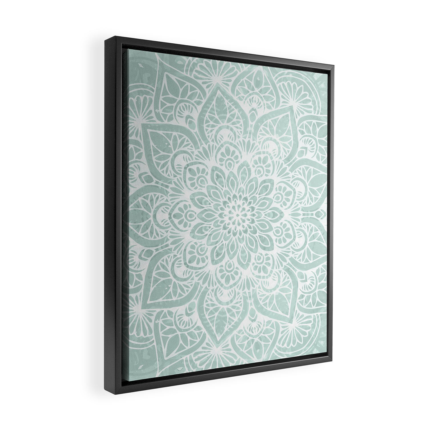 Mandala, Yoga, Love, Flower of Life, Teal Green Framed Canvas Print Gallery Image 2