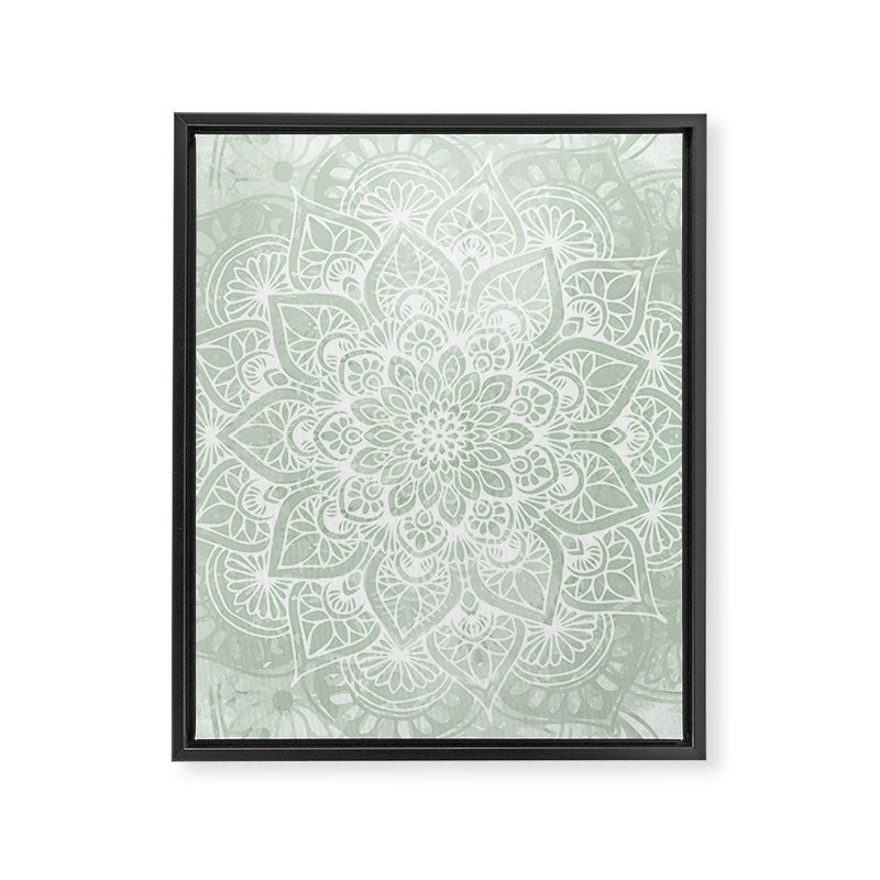 Mandala, Yoga Love, Sage Green, Boho Print Framed Canvas Print Gallery Image 8