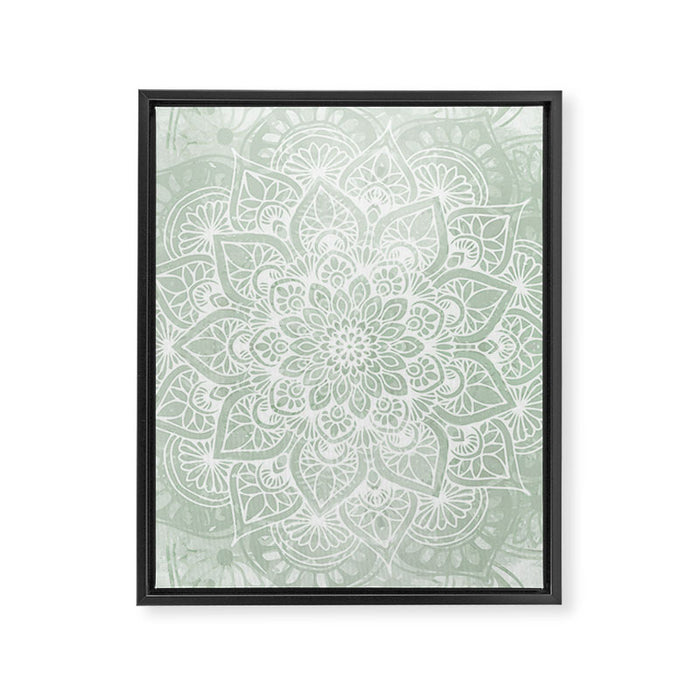 Mandala, Yoga Love, Sage Green, Boho Print Framed Canvas Print Gallery Image 1