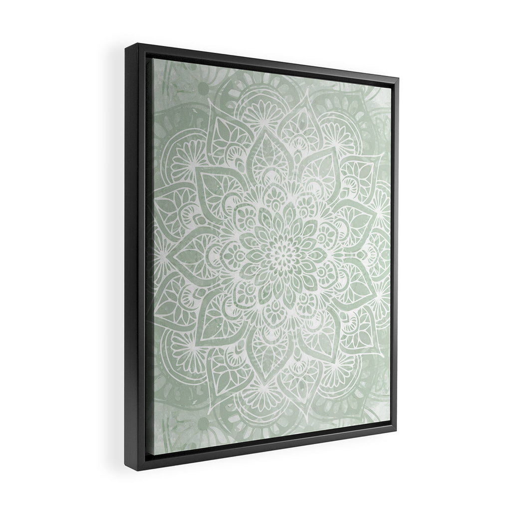 Mandala, Yoga Love, Sage Green, Boho Print Framed Canvas Print Gallery Image 2