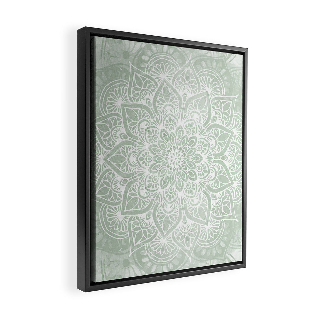 Mandala, Yoga Love, Sage Green, Boho Print Framed Canvas Print Gallery Image 2
