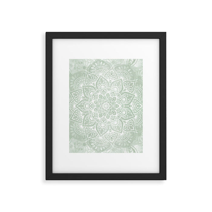 Mandala, Yoga Love, Sage Green, Boho Print Framed Art Print Gallery Image 1