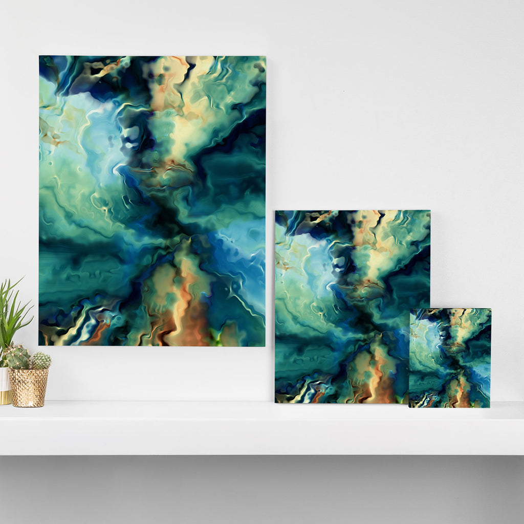 Marbled Ocean Abstract, Navy, Blue, Teal, Green Canvas Print Gallery Image 3