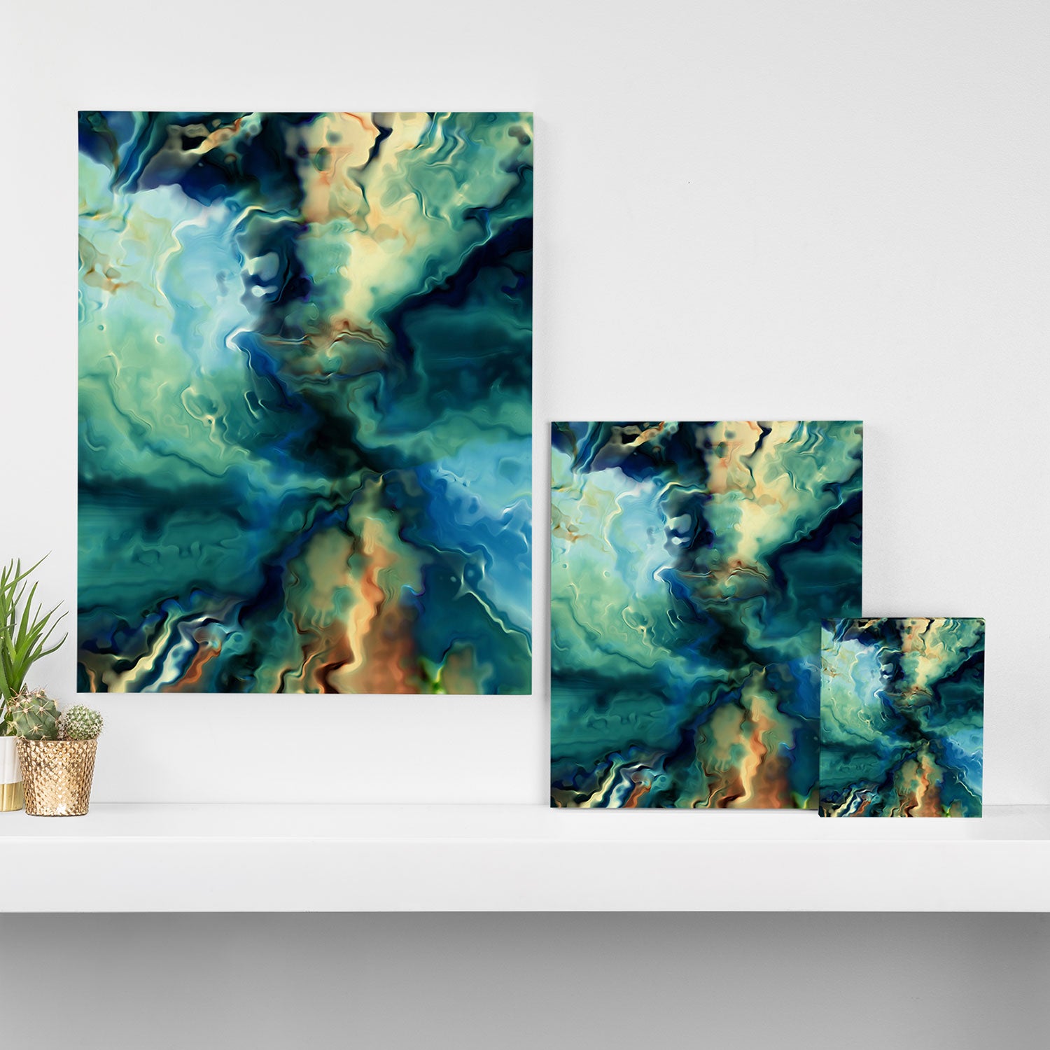 Marbled Ocean Abstract, Navy, Blue, Teal, Green Canvas Print Gallery Image 3