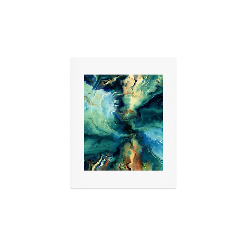 Marbled Ocean Abstract, Navy, Blue, Teal, Green Art Print Gallery Image 1