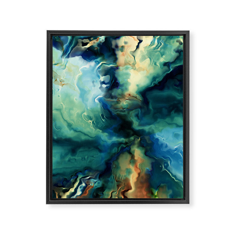 Marbled Ocean Abstract, Navy, Blue, Teal, Green Framed Canvas Print Gallery Image 3