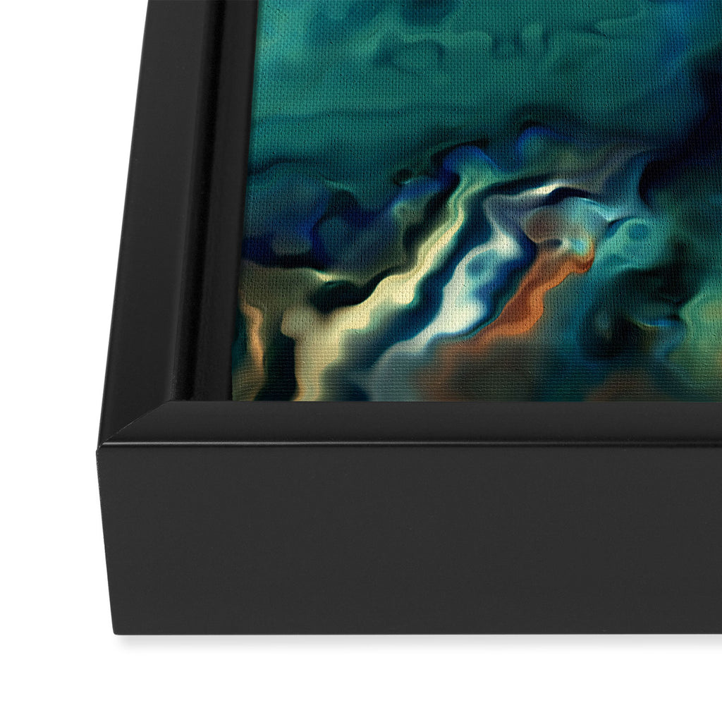Marbled Ocean Abstract, Navy, Blue, Teal, Green Framed Canvas Print Gallery Image 3
