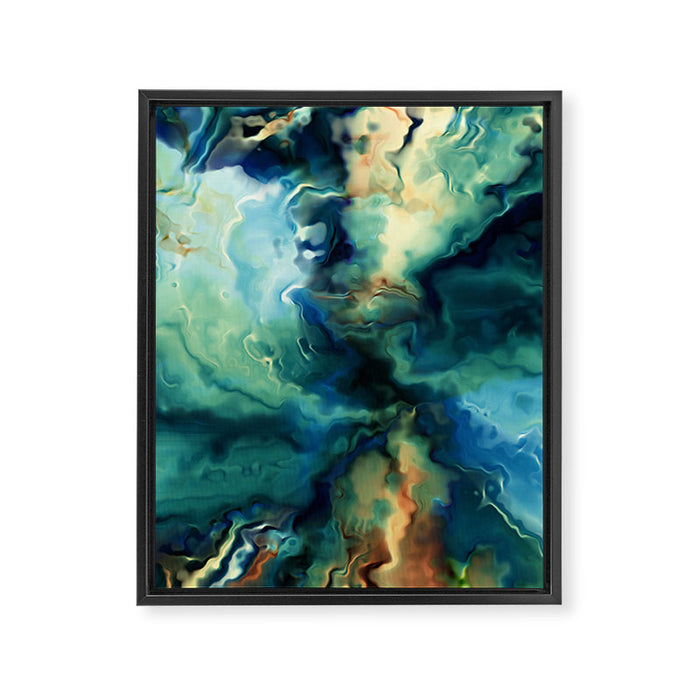 Marbled Ocean Abstract, Navy, Blue, Teal, Green Framed Canvas Print Gallery Image 1