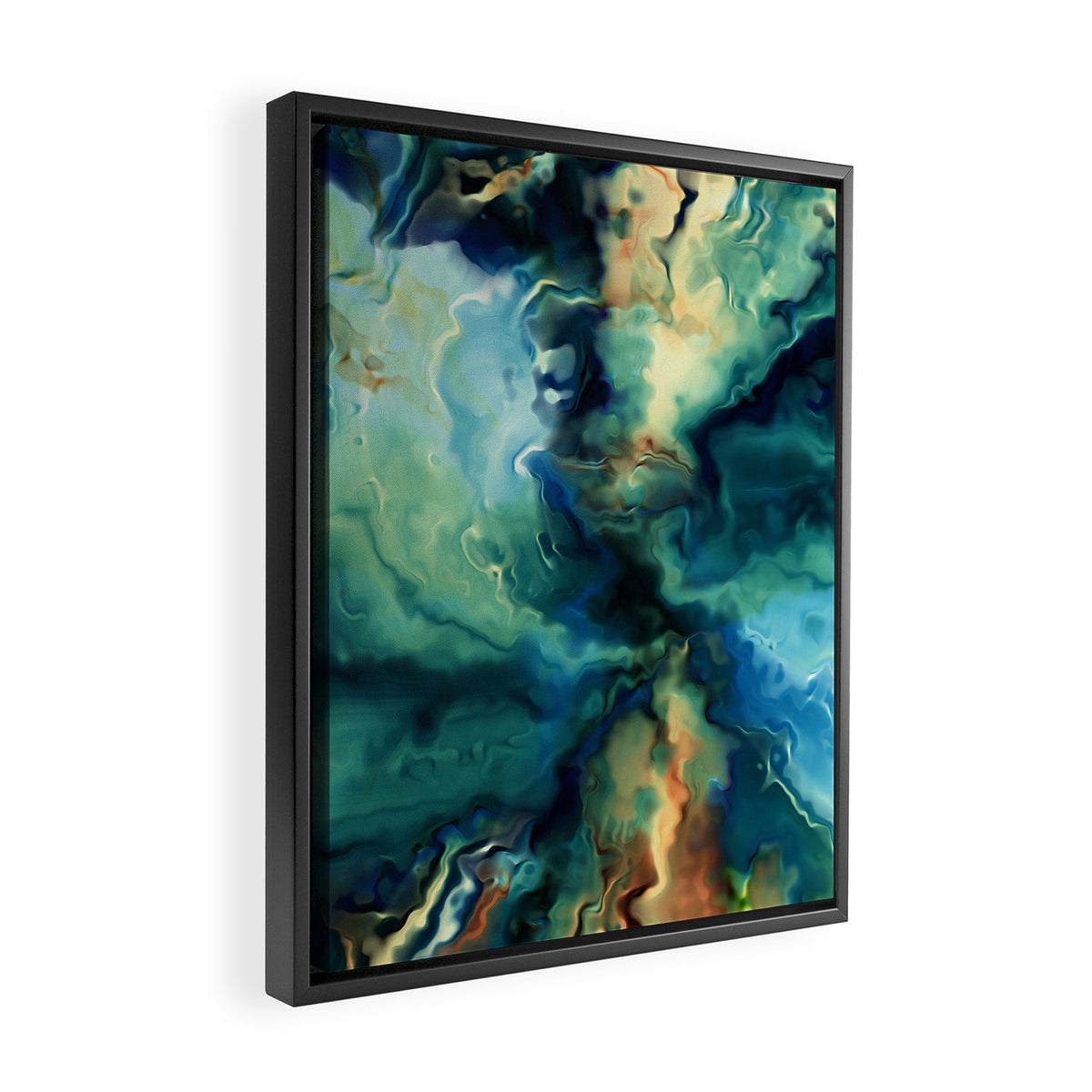 Marbled Ocean Abstract, Navy, Blue, Teal, Green Framed Canvas Print Gallery Image 2