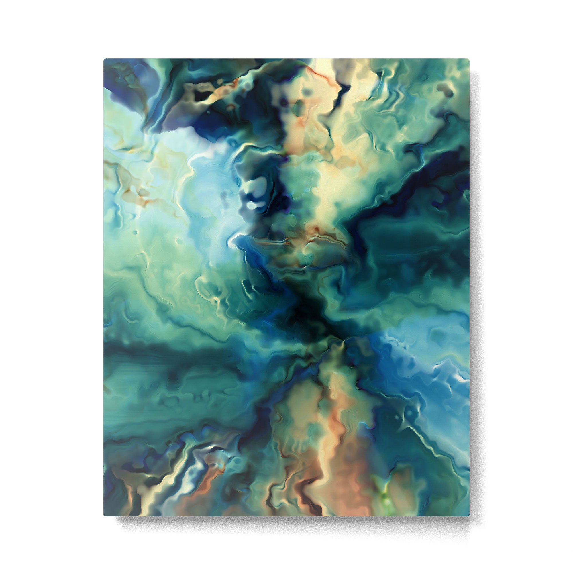 Marbled Ocean Abstract, Navy, Blue, Teal, Green Metal Print Gallery Image 6