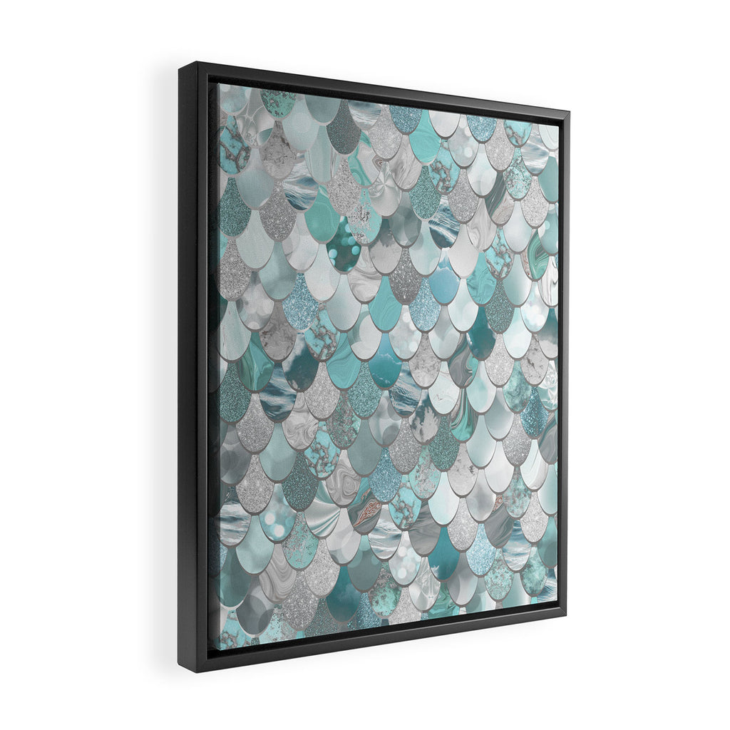 Mermaid Aqua and Grey Framed Canvas Print Gallery Image 2