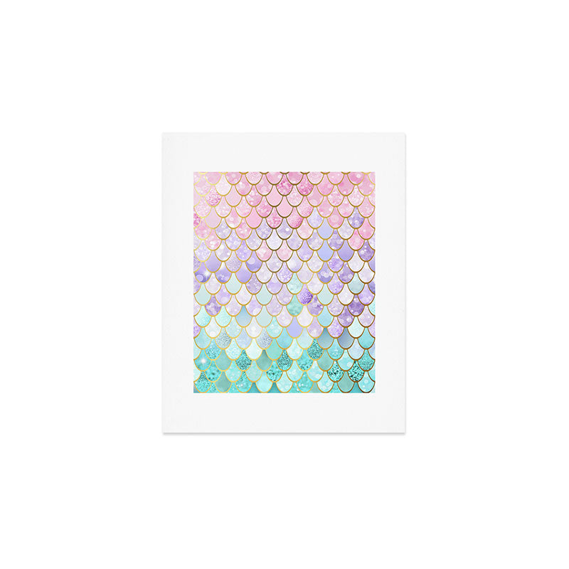 Mermaid Art, Pastel and Gold Art Print Gallery Image 1