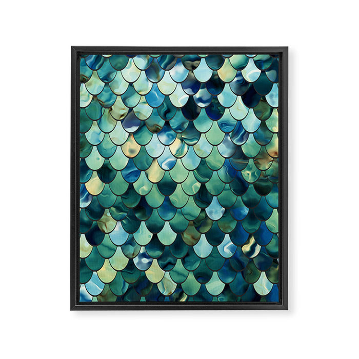 Mermaid Art, Sea Green, Ocean Blue Framed Canvas Print Gallery Image 1