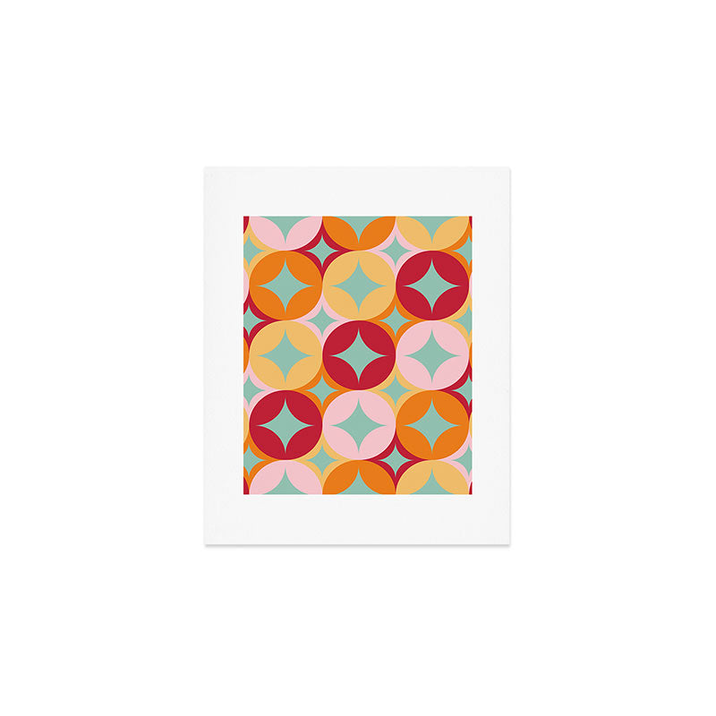 Merry and Bright, Christmas, Retro Art, Orange, Pink, Red, Yellow, Teal Art Print Gallery Image 1