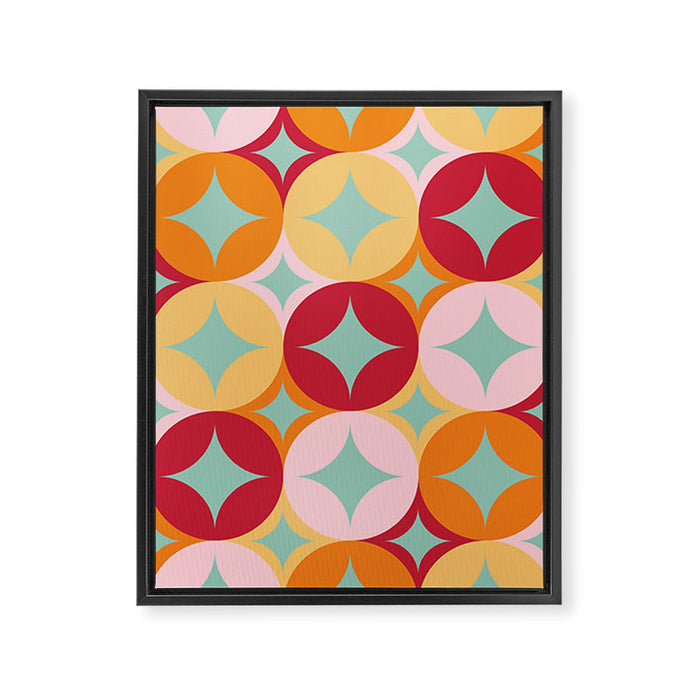 Merry and Bright, Christmas, Retro Art, Orange, Pink, Red, Yellow, Teal Framed Canvas Print Gallery Image 1