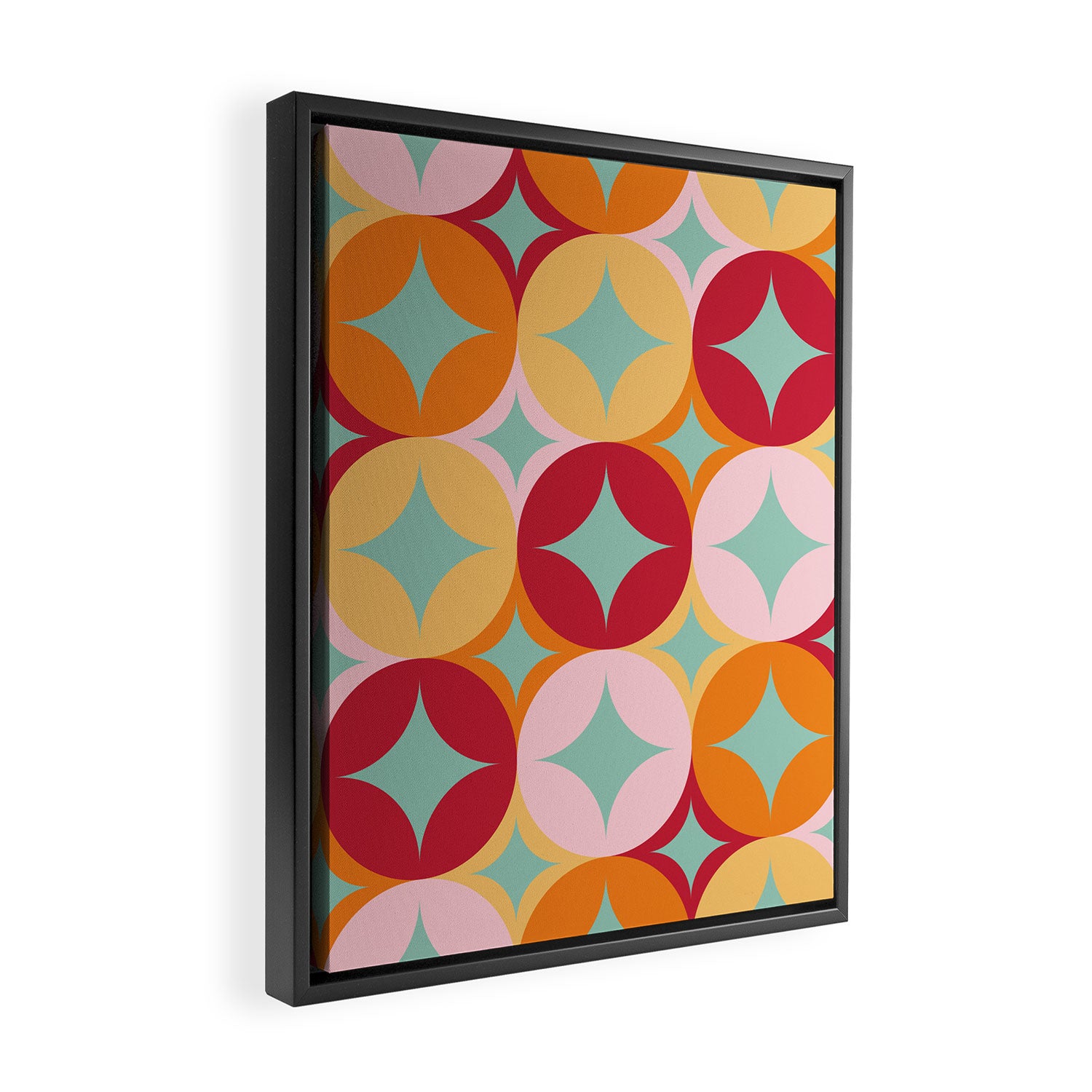 Merry and Bright, Christmas, Retro Art, Orange, Pink, Red, Yellow, Teal Framed Canvas Print Gallery Image 2
