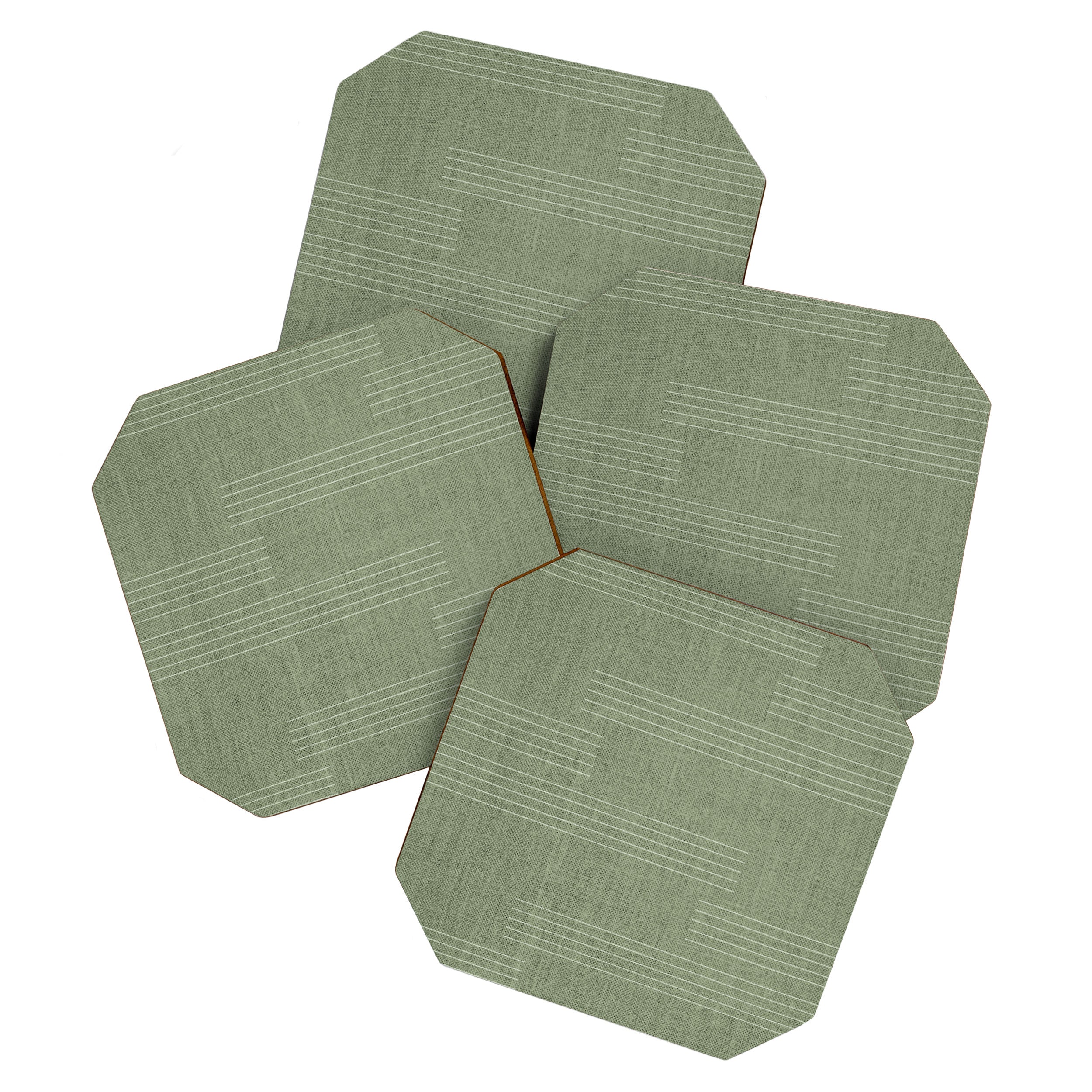 Minimal, Fine Stripe, Pattern, in Green Coaster Gallery Image 1