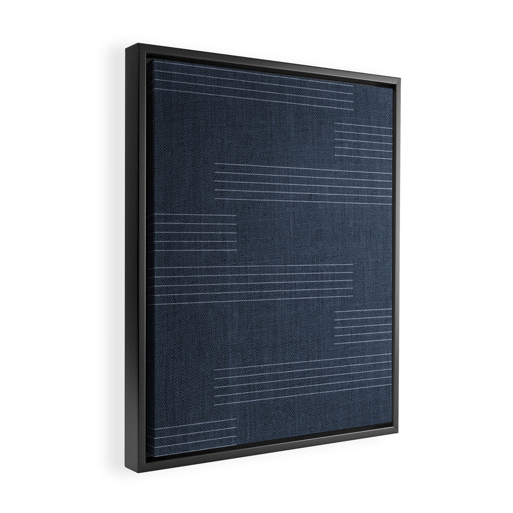 Minimal Striped Pattern, Navy Blue Framed Canvas Print Gallery Image 2