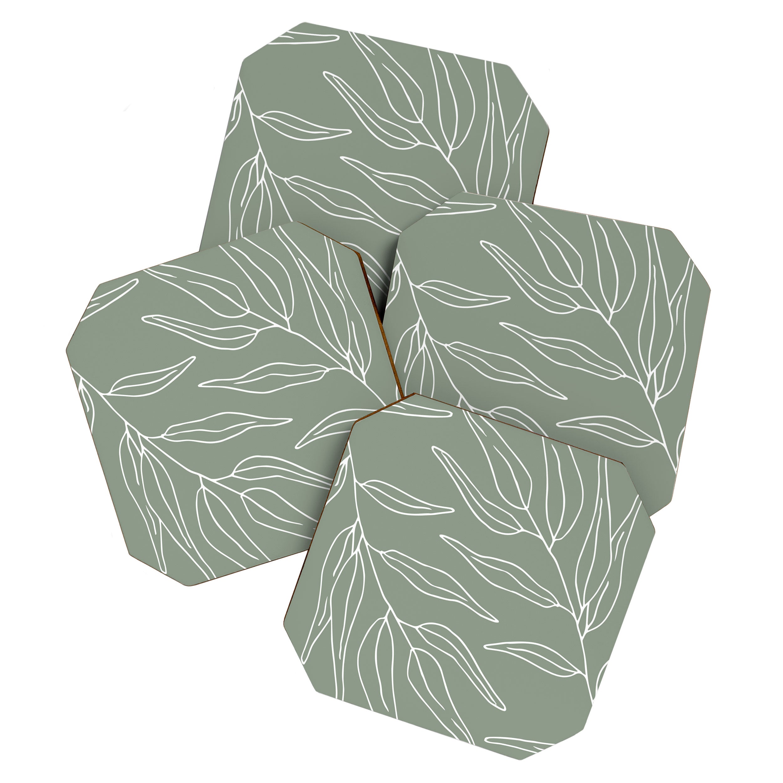 Minimalist, Leaves, Green, Boho Wall Art Coaster Gallery Image 1
