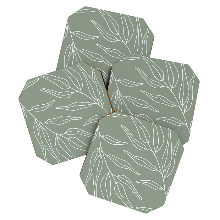 Minimalist, Leaves, Green, Boho Wall Art Coaster Gallery Image 1