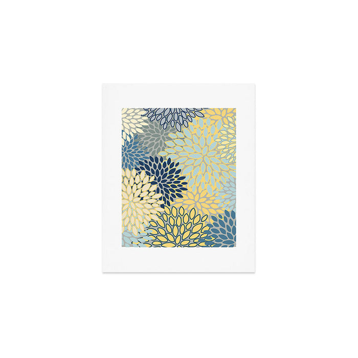 Modern, Abstract, Flower Garden, Blue, Yellow, Gray Art Print Gallery Image 1