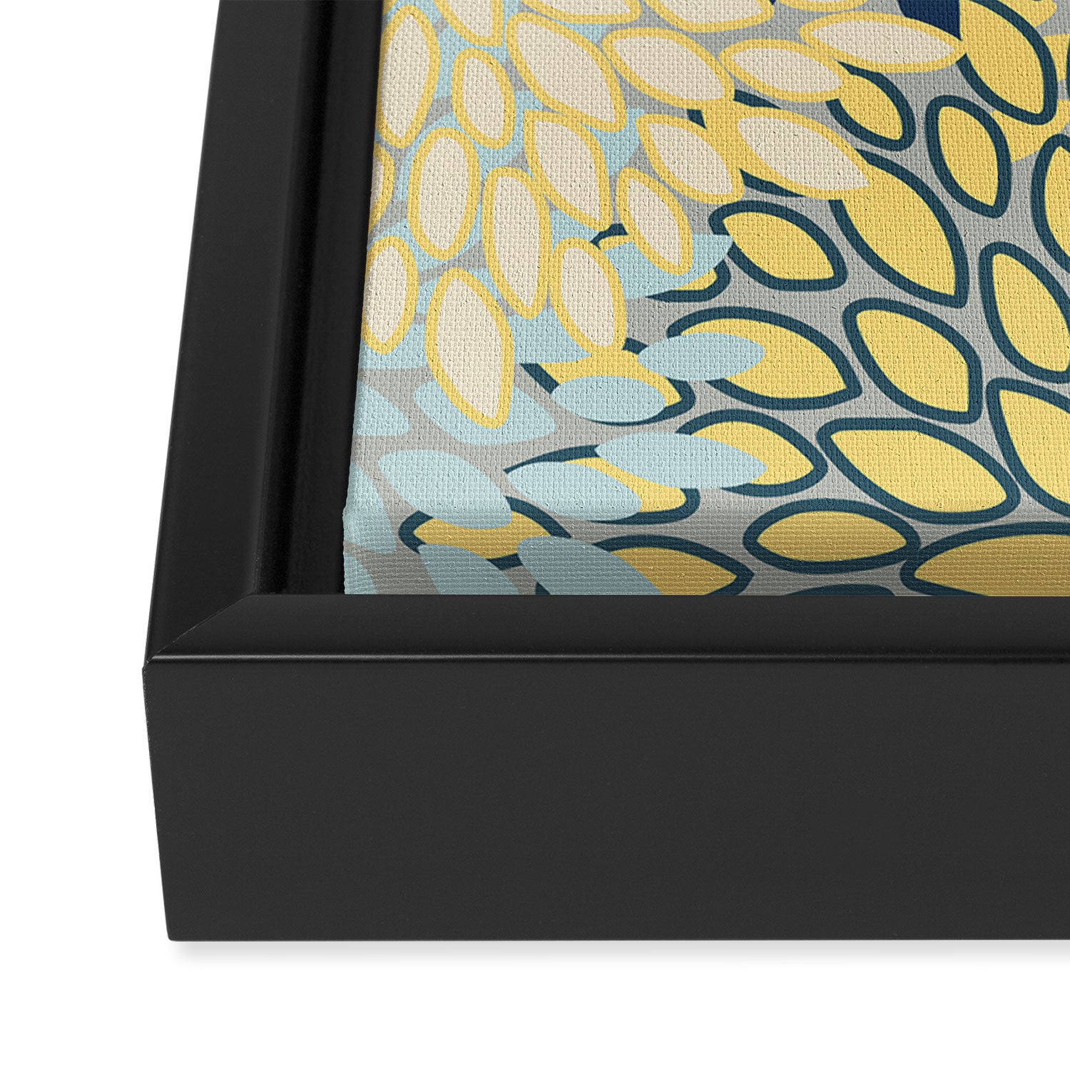 Modern, Abstract, Flower Garden, Blue, Yellow, Gray Framed Canvas Print Gallery Image 3