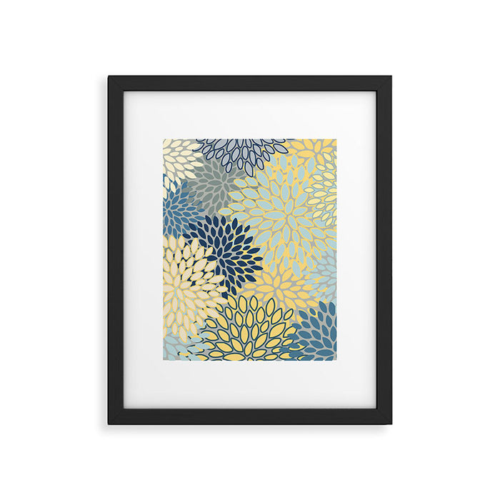 Modern, Abstract, Flower Garden, Blue, Yellow, Gray Framed Art Print Gallery Image 1