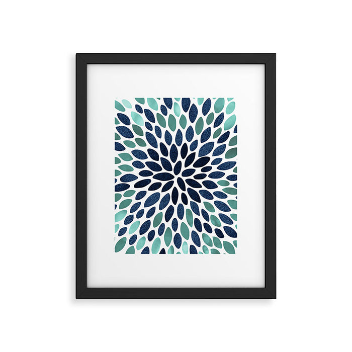 Modern, Blue and Green, Floral Bloom, Botanical Pattern Framed Art Print Gallery Image 1