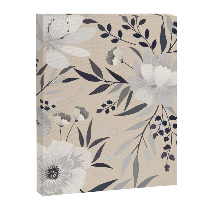 Modern, Boho, Floral Prints, Beige, Gray and White Canvas Print Gallery Image 1