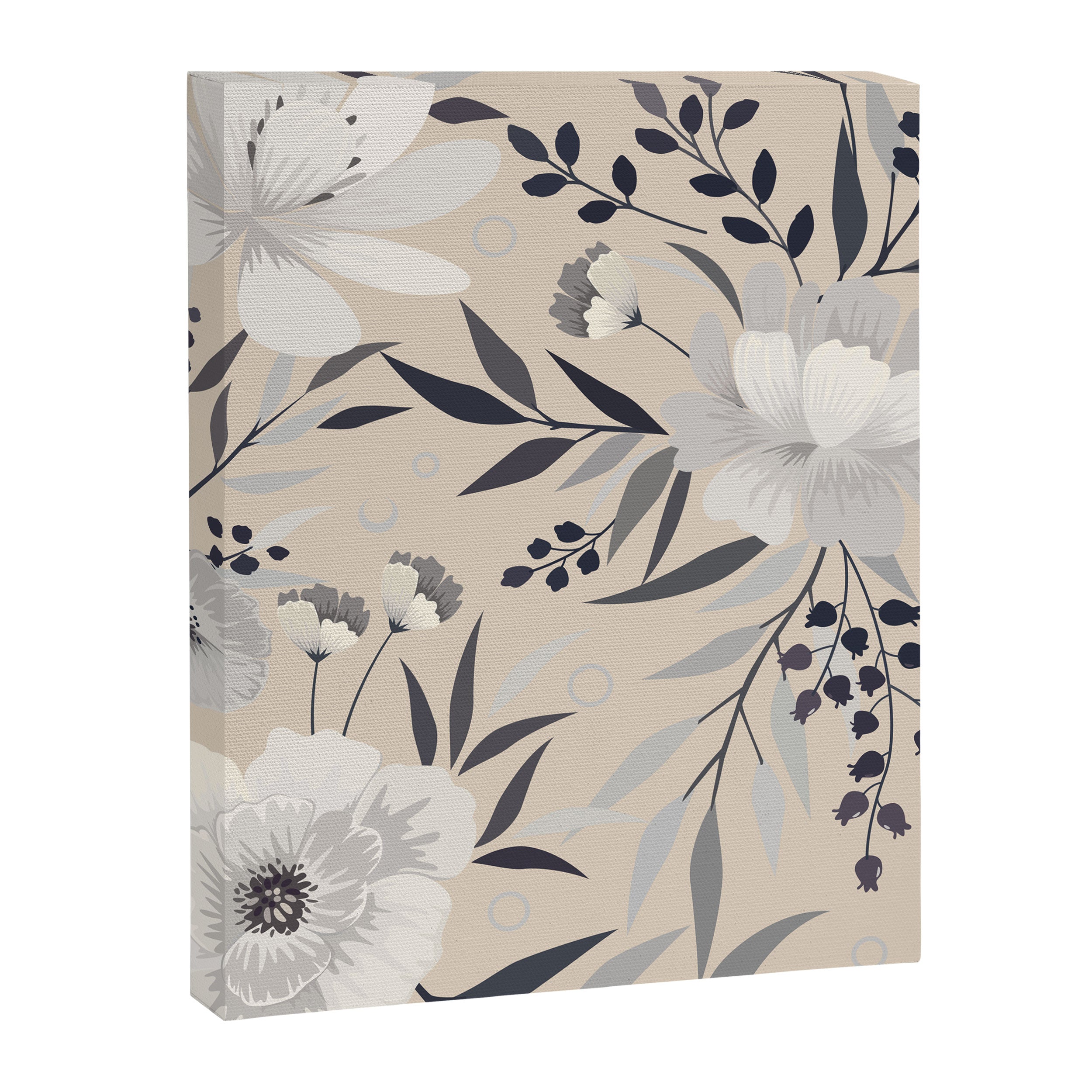 Modern, Boho, Floral Prints, Beige, Gray and White Canvas Print Gallery Image 8