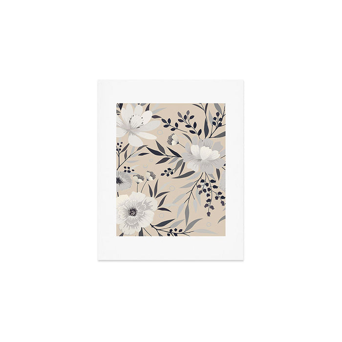Modern, Boho, Floral Prints, Beige, Gray and White Art Print Gallery Image 1